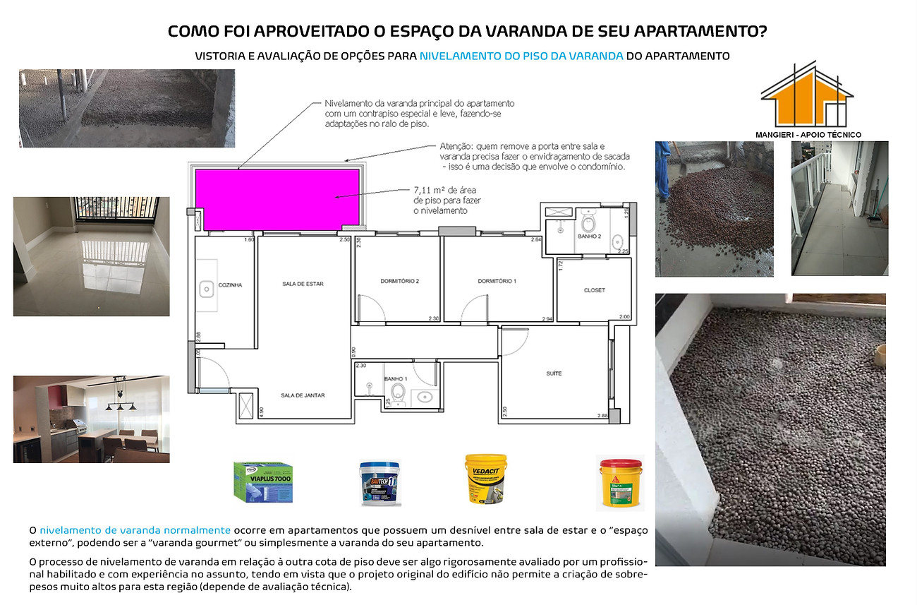 Perícia em apartamento. Como foi realizado o nivelamento de varanda em seu apartamento? 
