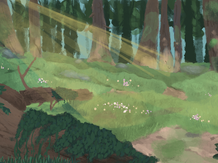 Illustration of a sunny forest