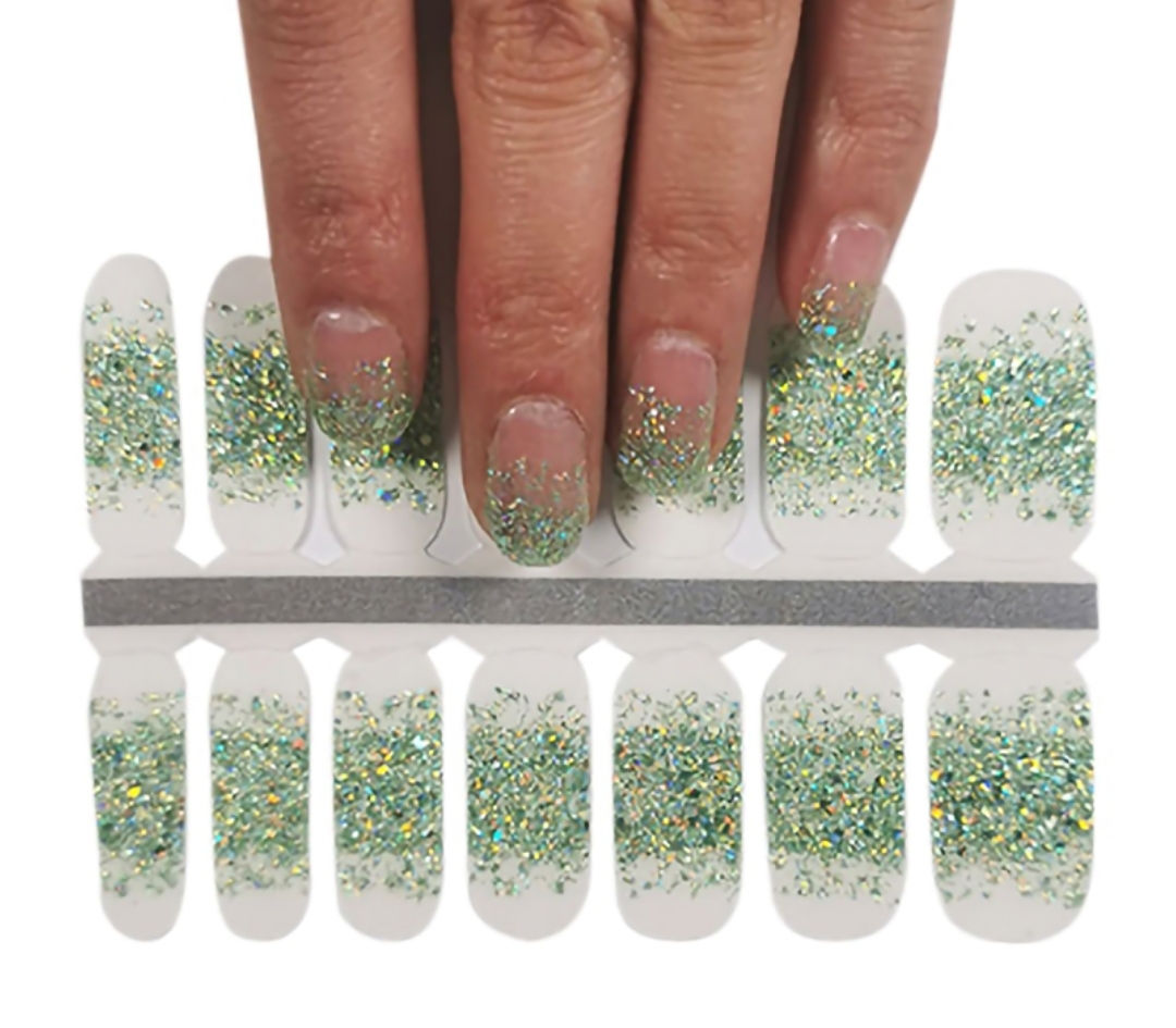 Sparkling Holo Confetti Spring Green Gradient Overlay - T Series