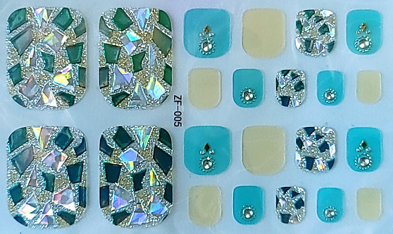 Aqua & Yellow With Jewels - Toes
