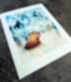 Thumbnail: oil painting of two capybaras swimming in a hot spring, abstract background