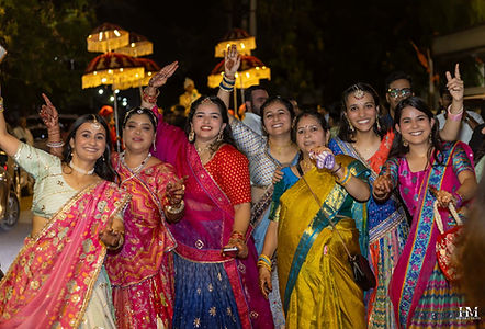Guests dancing together during a lively Indian wedding in Jaipur