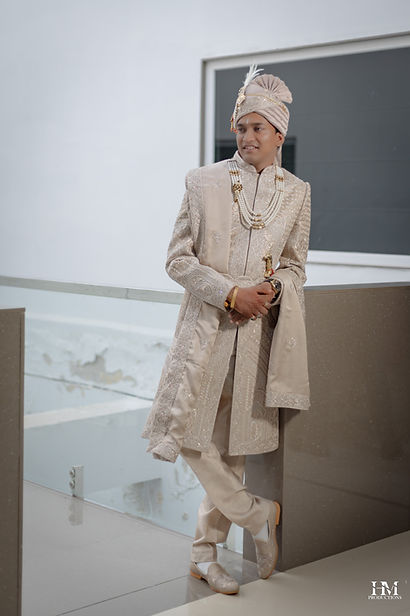 Groom in traditional sherwani and safa before his wedding ceremony