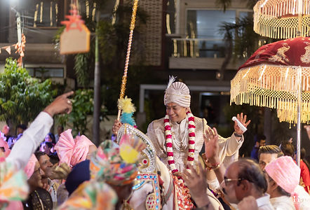Groom's Baraat procession at an Indian wedding in Jaipur