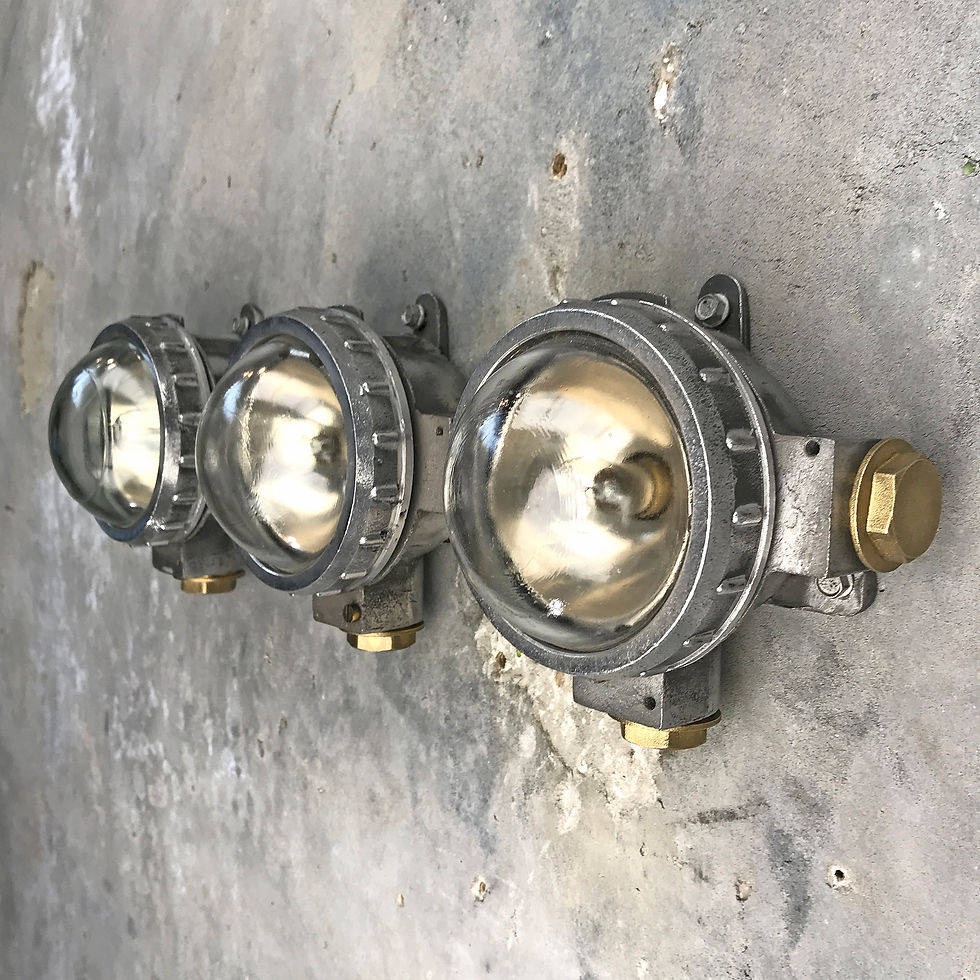 Thumbnail: Russian Cast Aluminium, Brass & Glass Industrial Micro Spot Trio