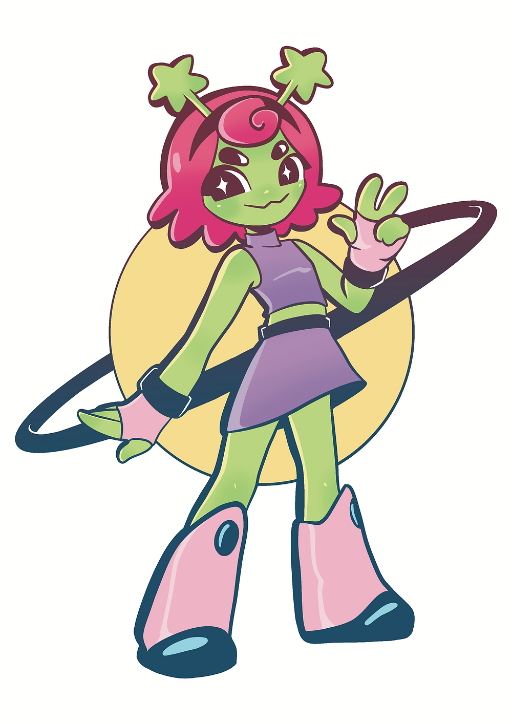 green alien girl planet