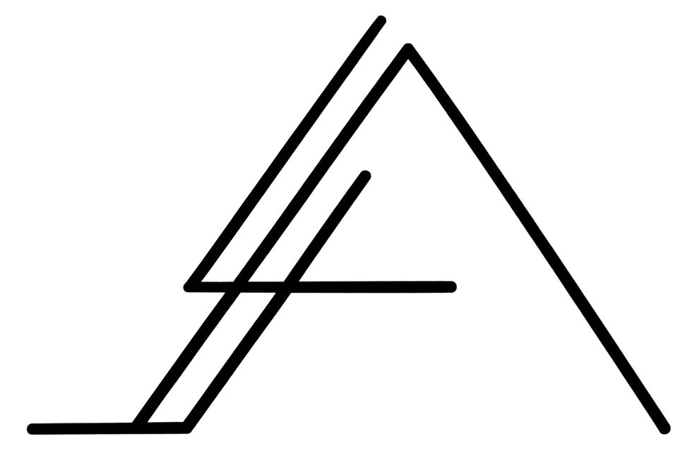 Graphic logo design, a minimalist, geometric letter A formed by three slanted lines. It features a bold, high-contrast, and abstract aesthetic.