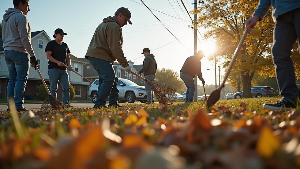 Eye-level view of a community gathering in Norwalk, showcasing residents engaging in a local clean-up event