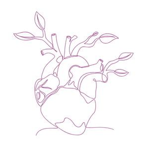 A heart graphic with leaves growing out of it