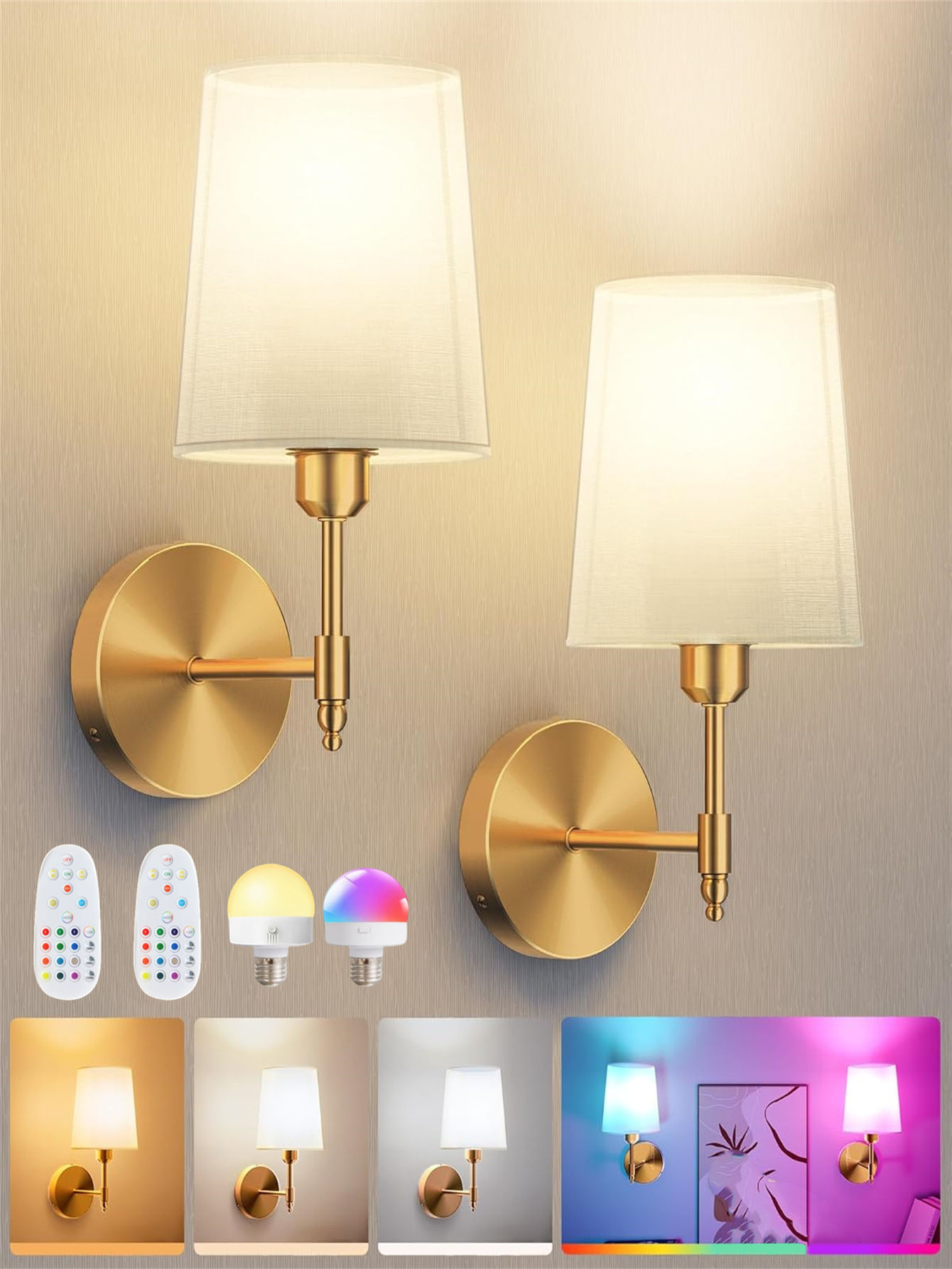 Rechargeable Wireless Wall Light — Dimmable, 4000mAh Battery