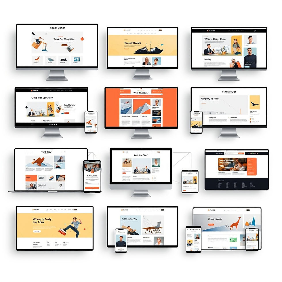 A sleek collage or grid layout showing multiple modern website homepage templates on diffe