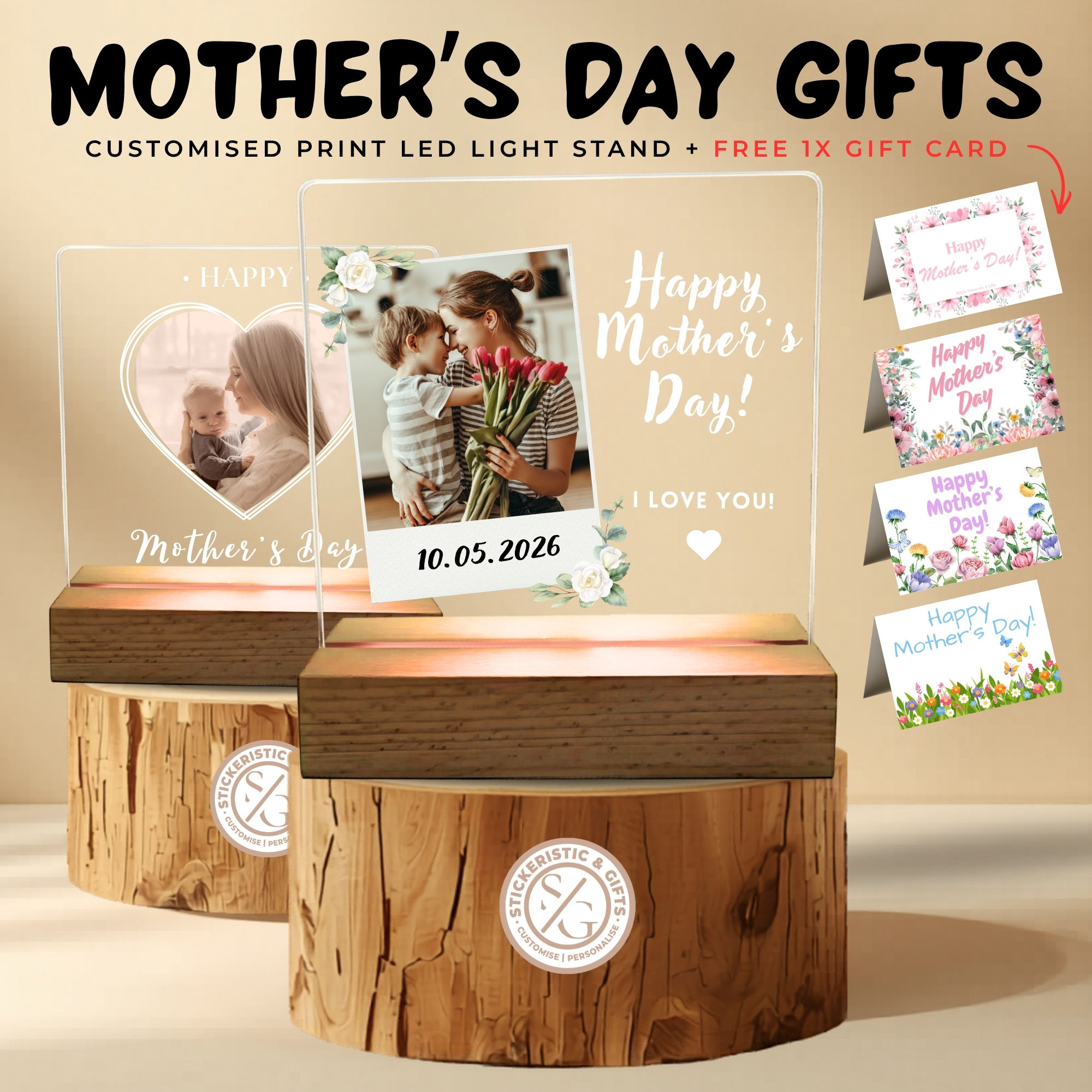 Customisable Mother's Day Gifts with Free Gift Card | LED Light Stand | Family |