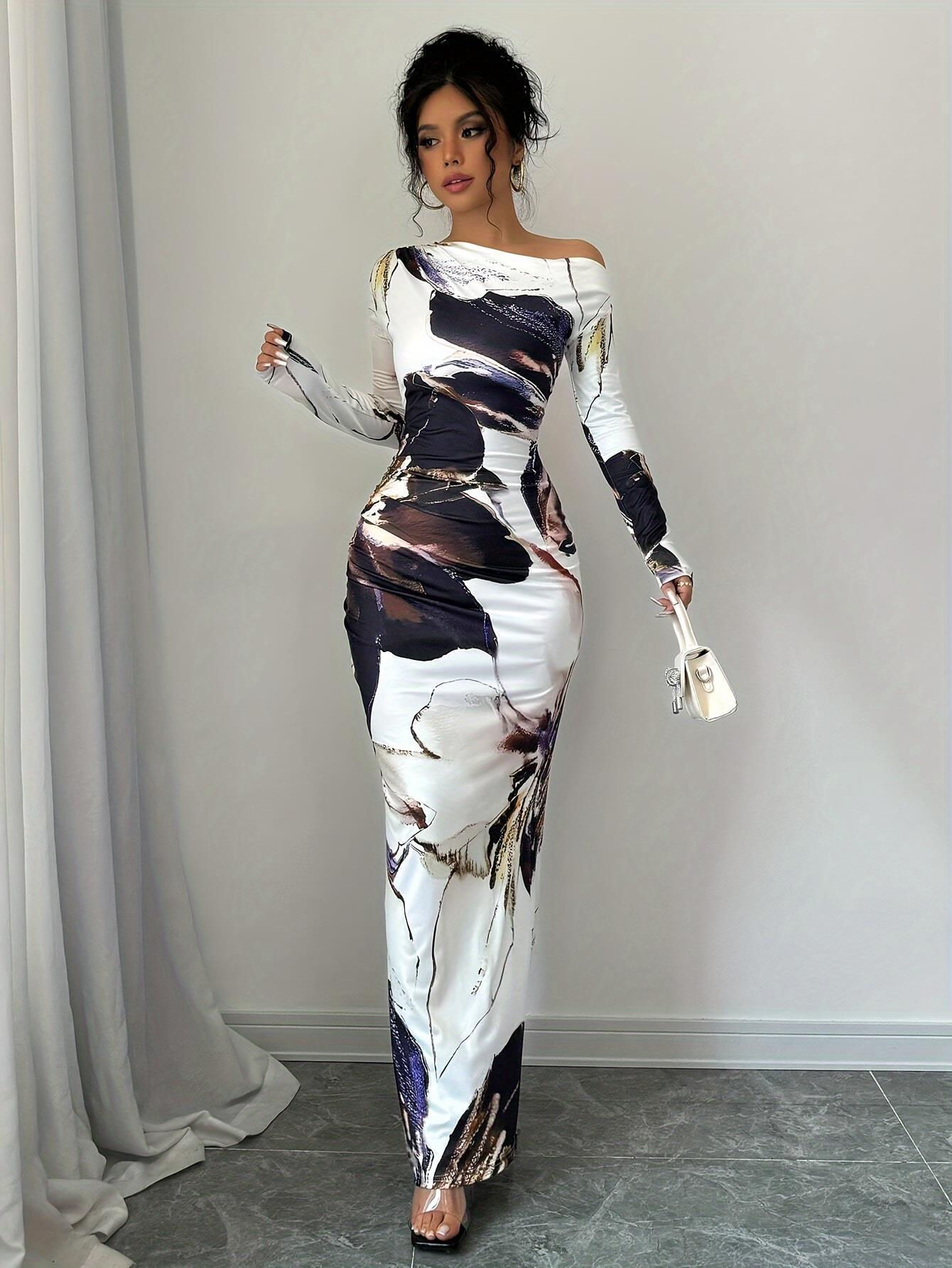 Spring and summer new women's off shoulder slim fit sexy dress, stylish and eleg