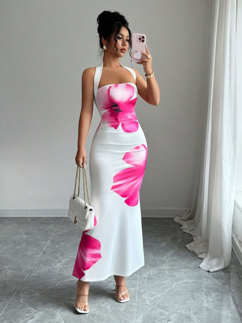 Thumbnail: Slim Fit Hanging Neck Strapless Long Skirt Waist Cinching Elastic Hip Hugging Va