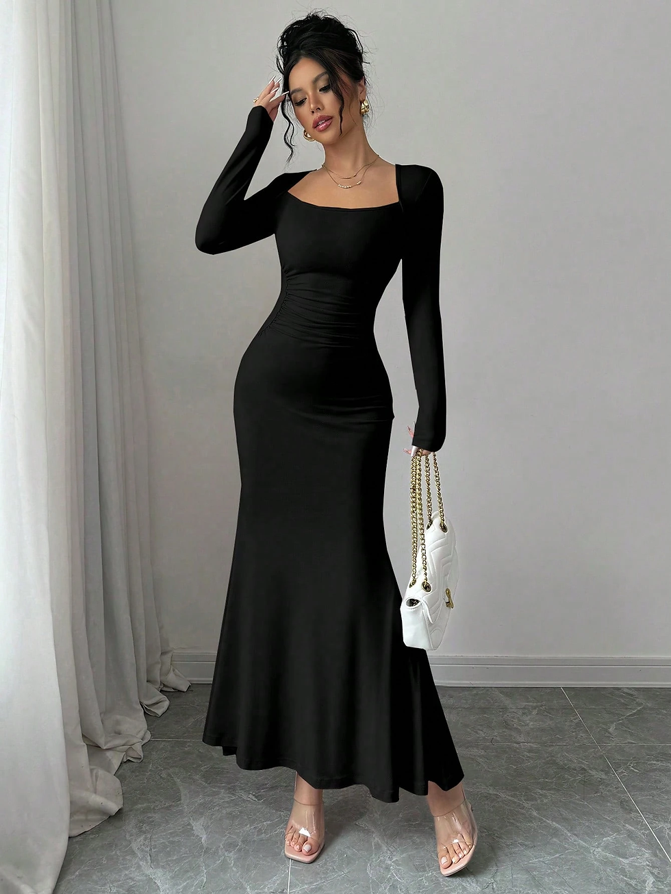 Thumbnail: Serena Long Sleeve Ruched Maxi Dress - Baby Blue