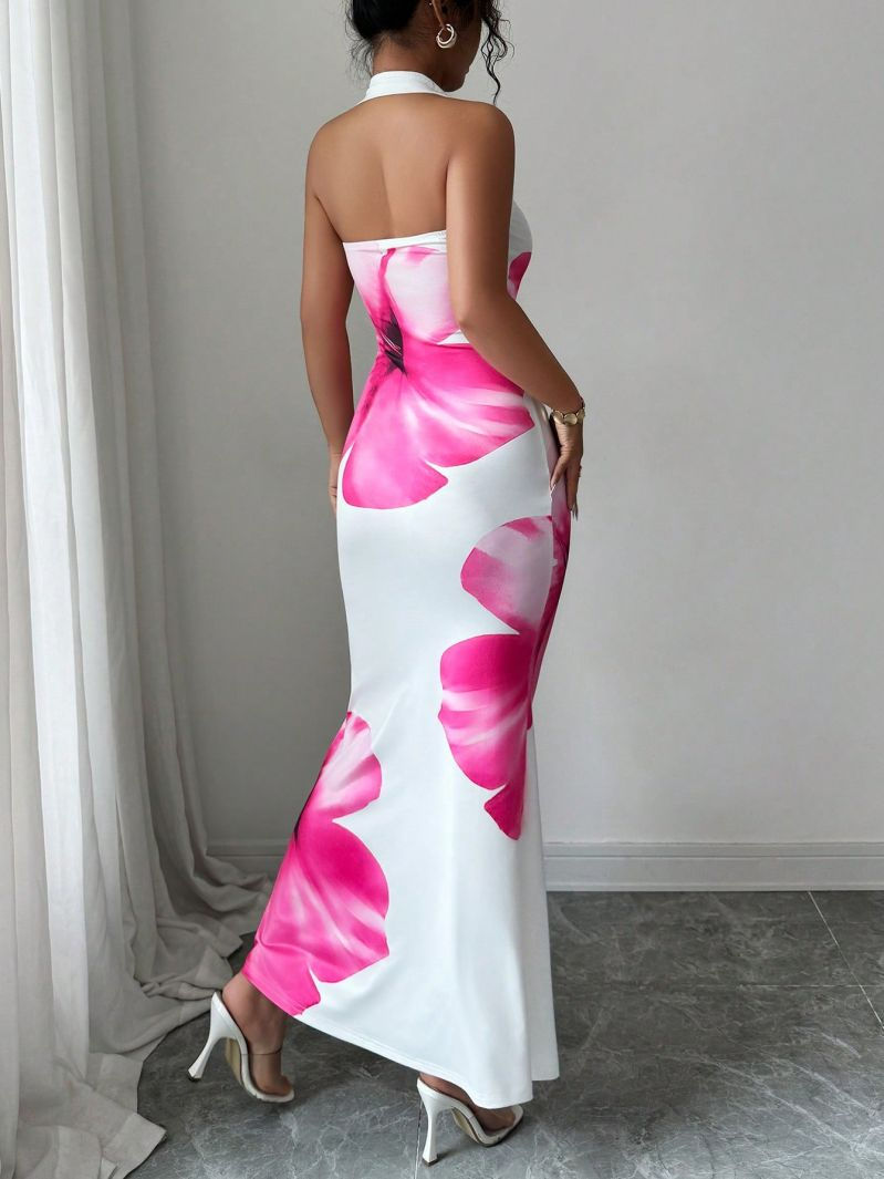 Thumbnail: Slim Fit Hanging Neck Strapless Long Skirt Waist Cinching Elastic Hip Hugging Va