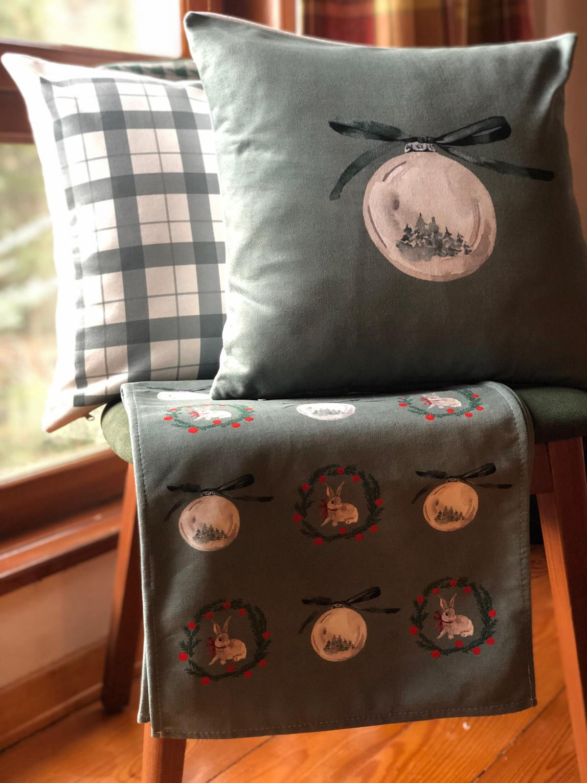 Yeniyıl Yeşil 3 adet Kırlent Kılıfı +Runner Set