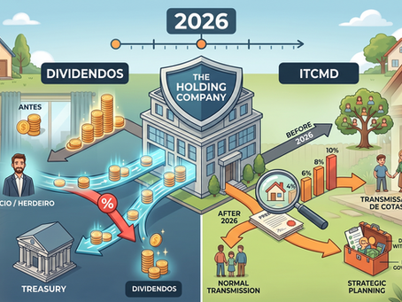 Infográfico da holding patrimonial: dividendos, ITCMD e mudanças em 2026