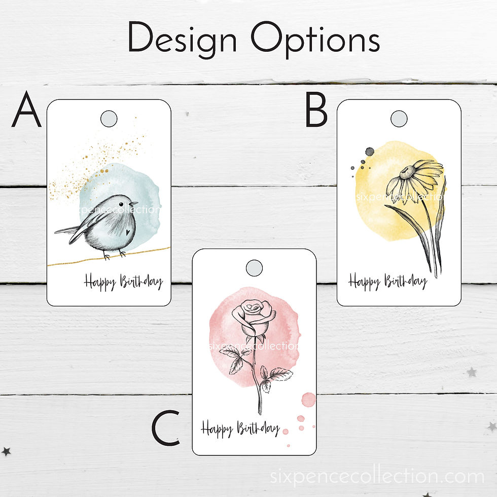 Thumbnail: Happy Birthday gift tags - daisy, rose, bird watercolour designs