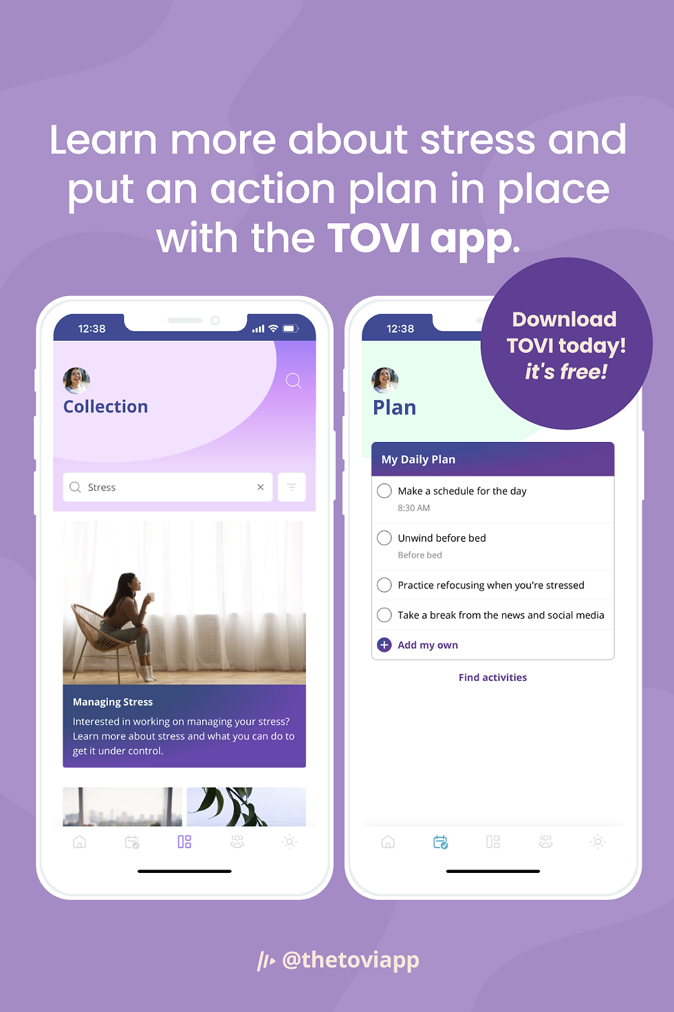 Learn more about stress and put an action plan in place with the TOVI app.