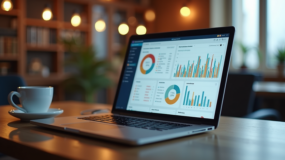 Eye-level view of a laptop with affiliate marketing dashboard on screen