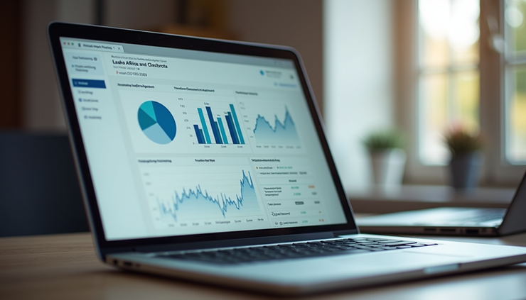 Eye-level view of a laptop screen showing affiliate marketing analytics and product research