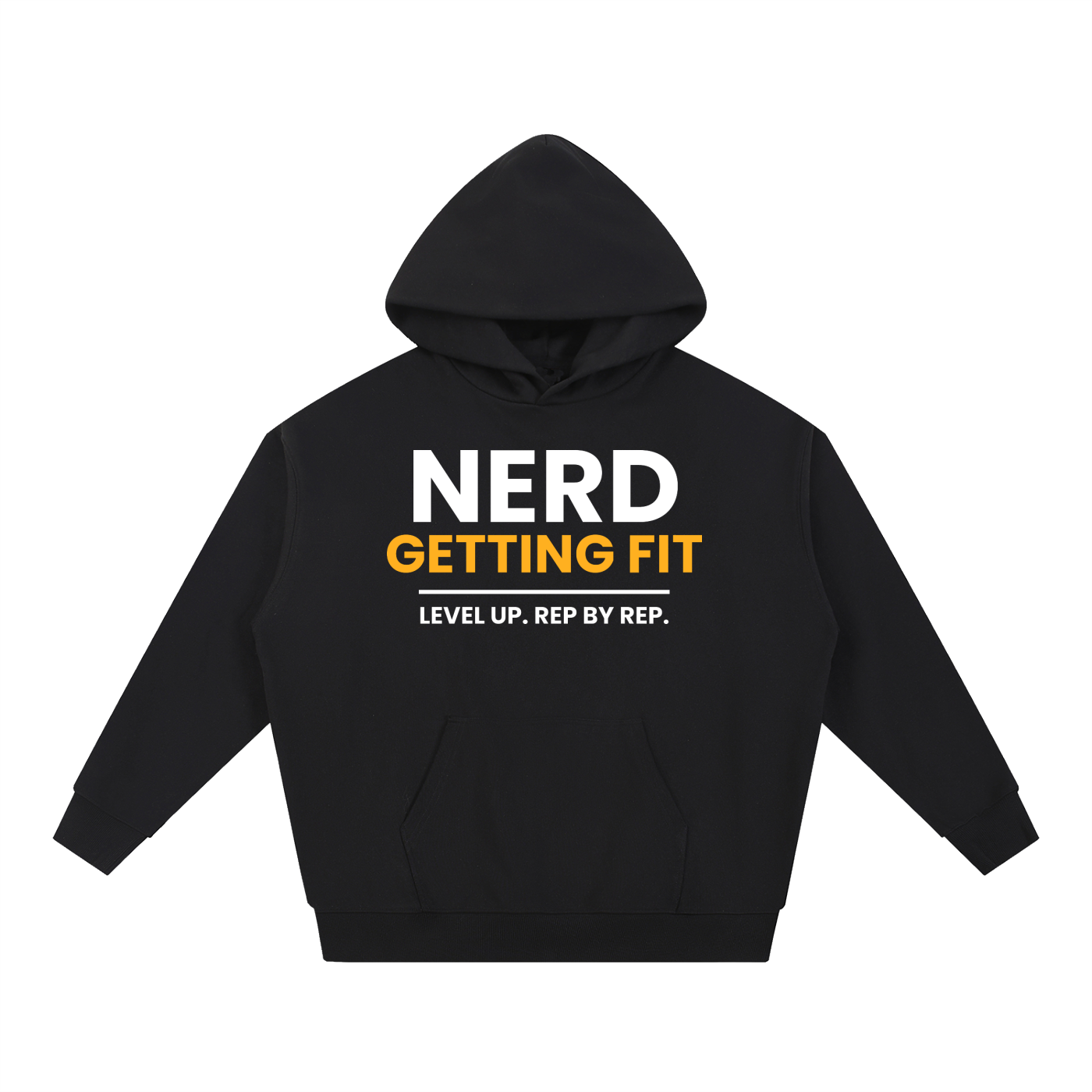 Nerd Getting Fit Heavyweight Hoodie - Level Up. Rep by Rep.