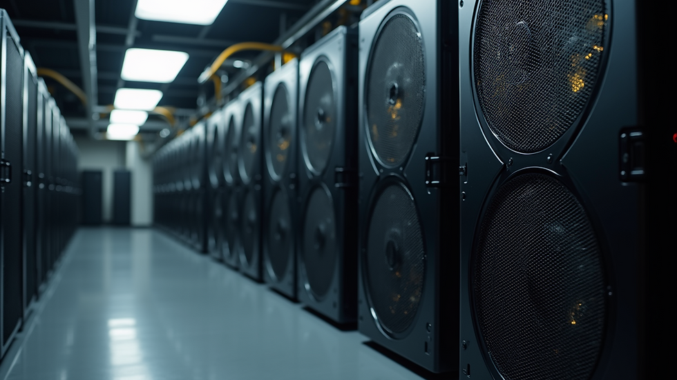 High angle view of an ASIC Bitcoin miner setup in a dedicated mining room