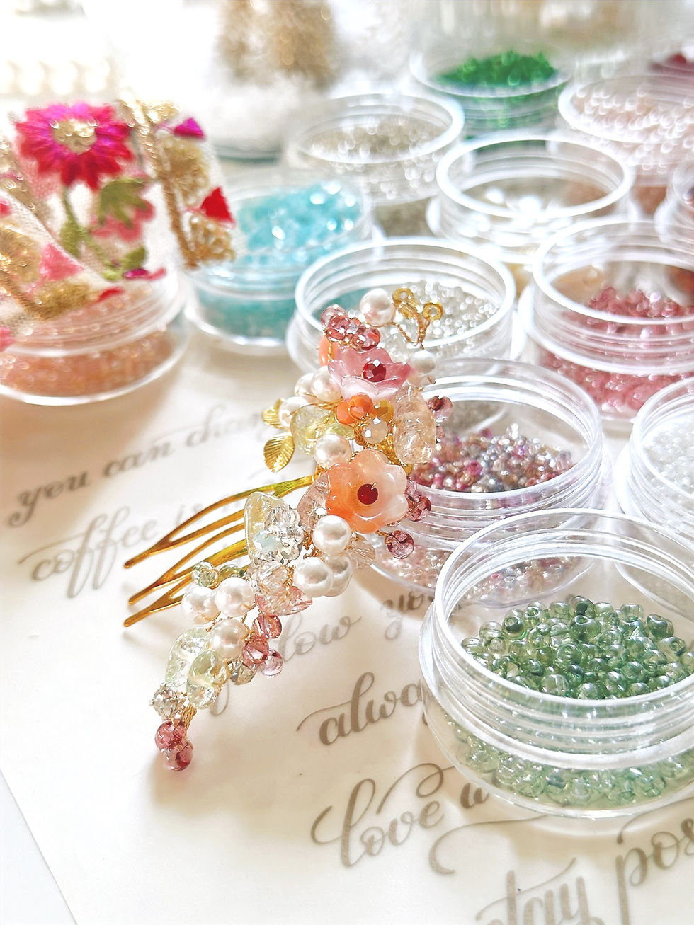 Exquisite Bridal Hair Comb set with Natural Genstone Chinese Wedding