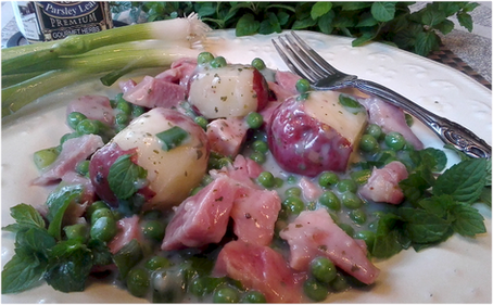 New Potatoes With Ham, Peas & Spring Onions