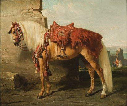 Alfred DeDreux palomino in desert tack