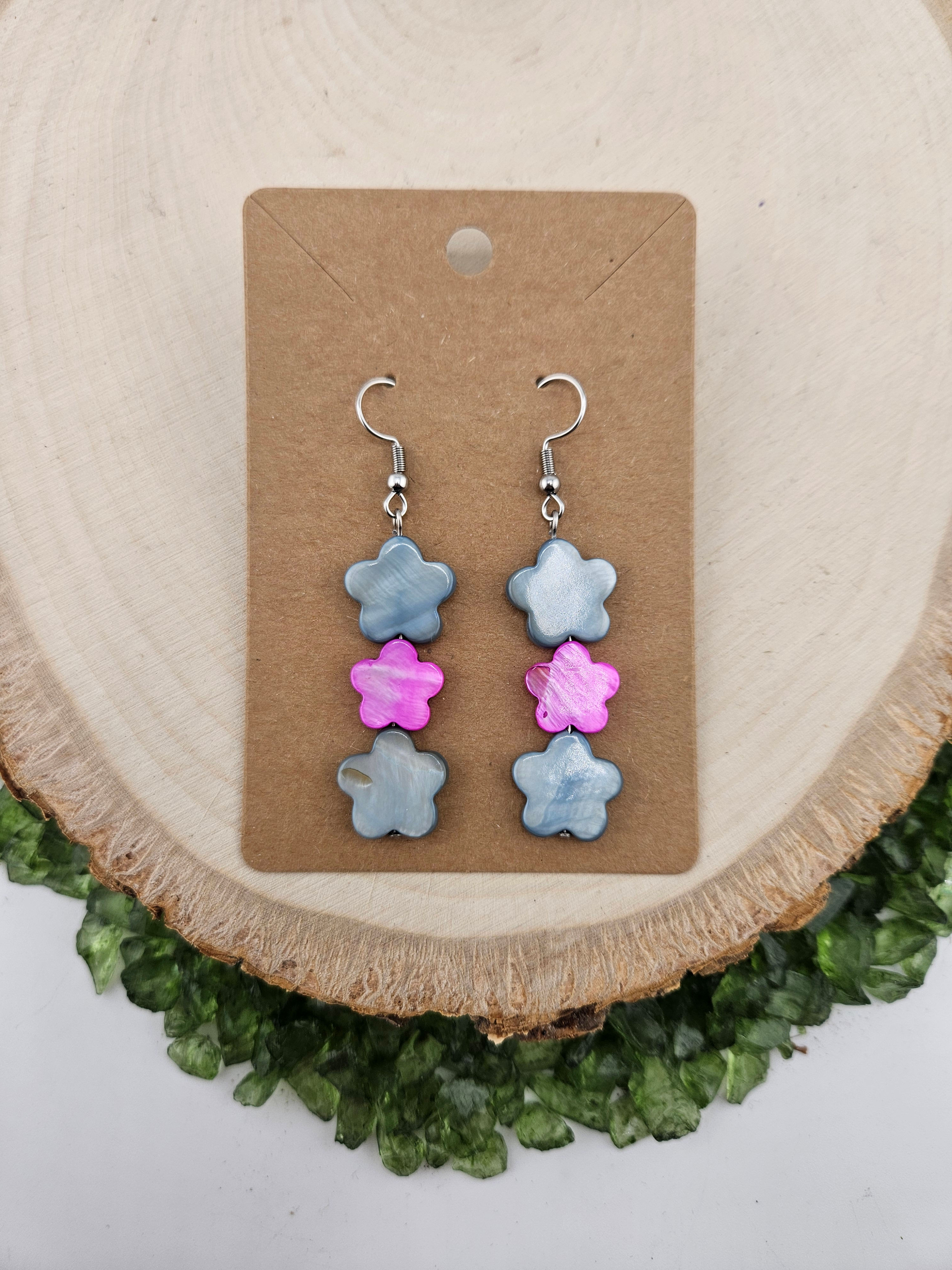 Blue & Magenta MOP Flower Earrings