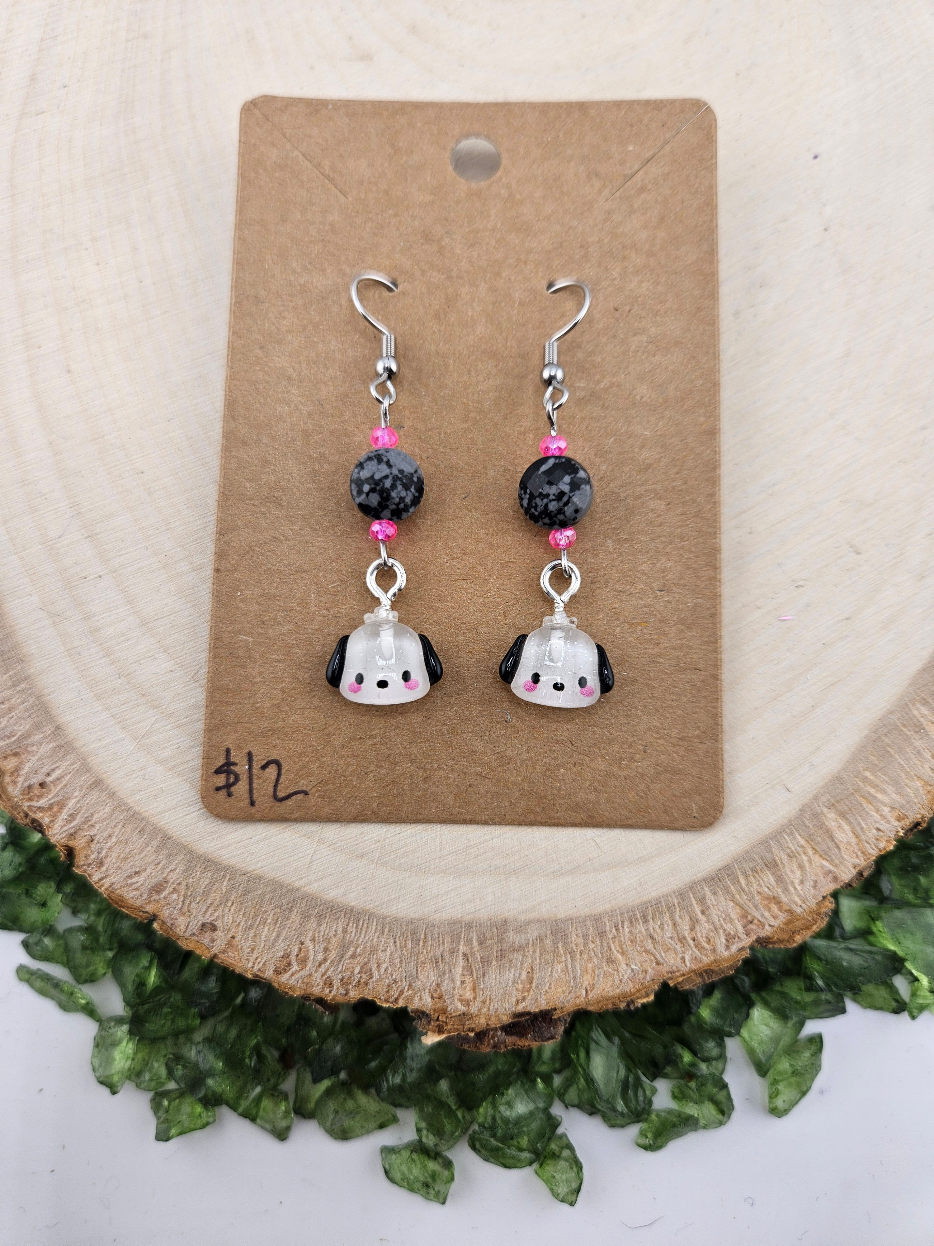 Snowflake Jasper & Dog Earrings