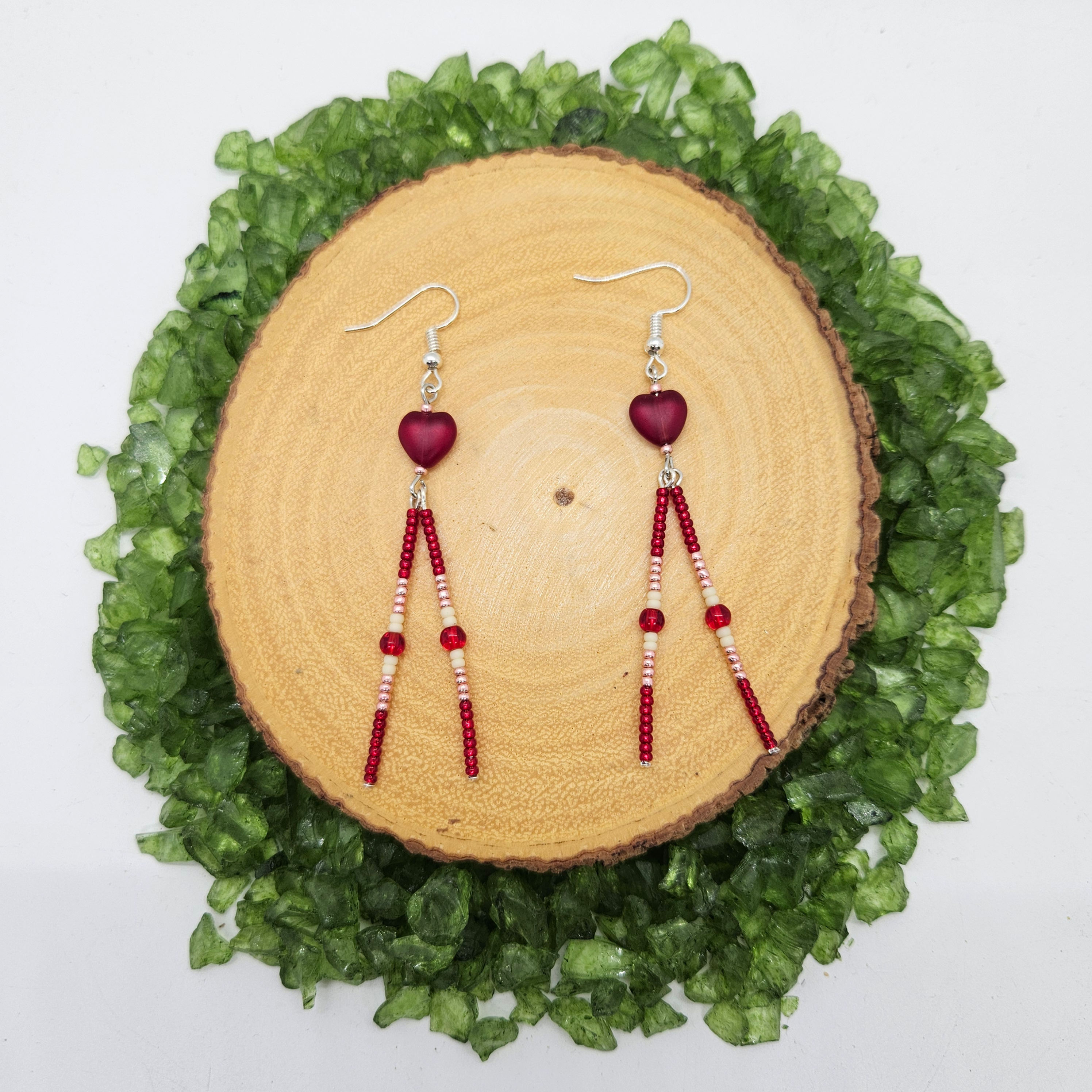 Red Heart, Rose Gold, & Cream Double Pin Earrings