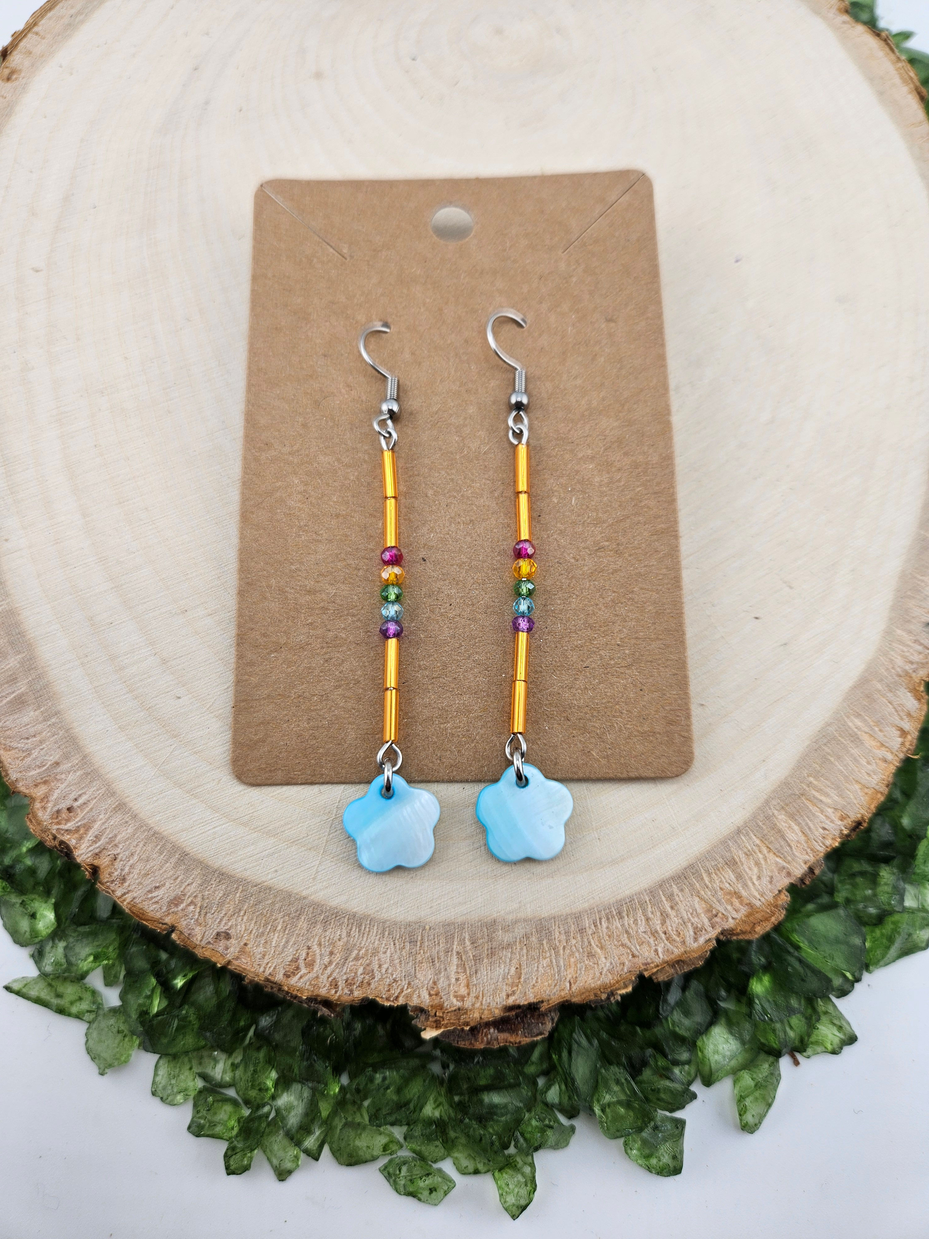 Blue Flower, Orange, & Rainbow Earrings 