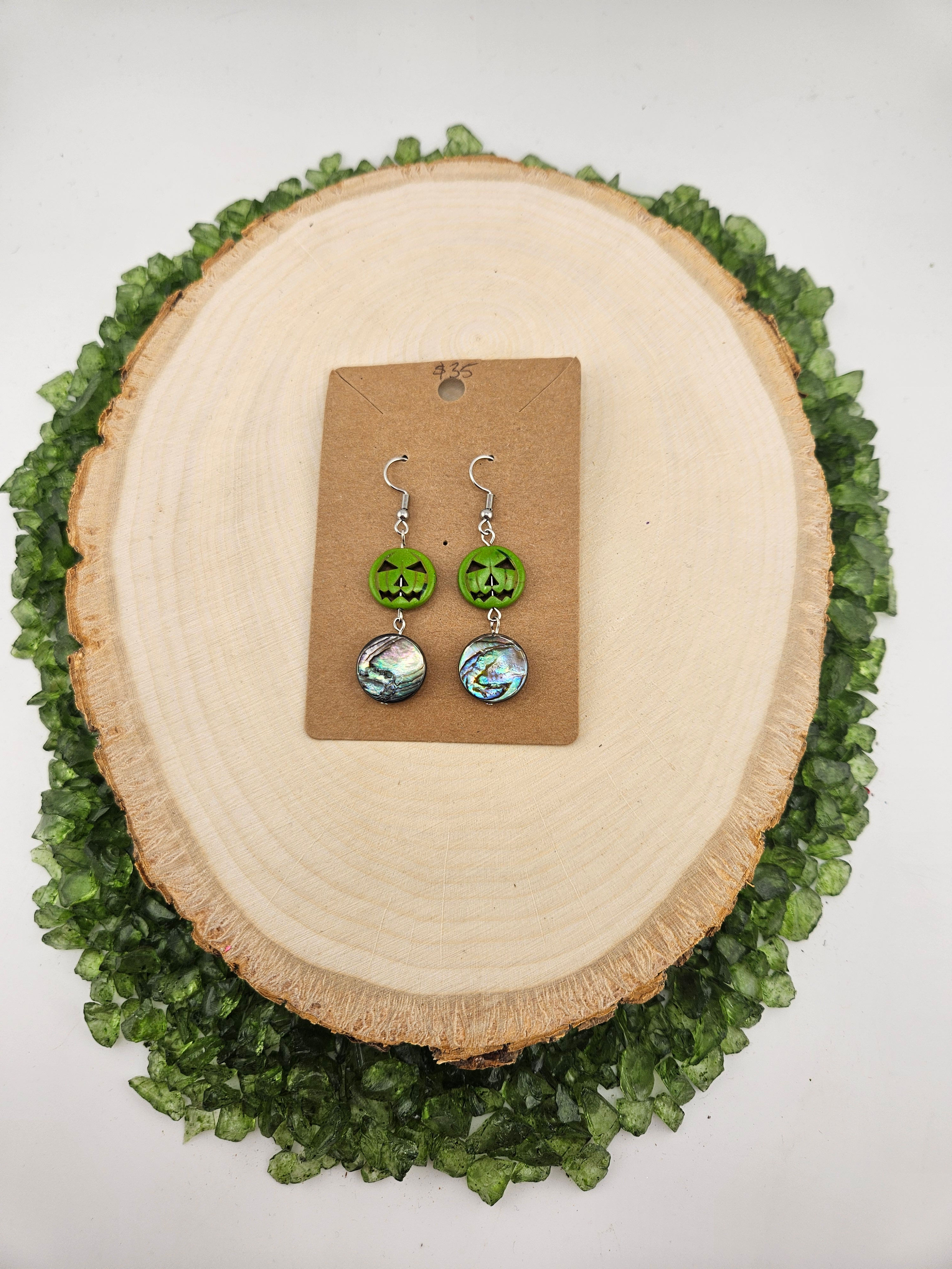Green Pumpkin & Abalone Earrings