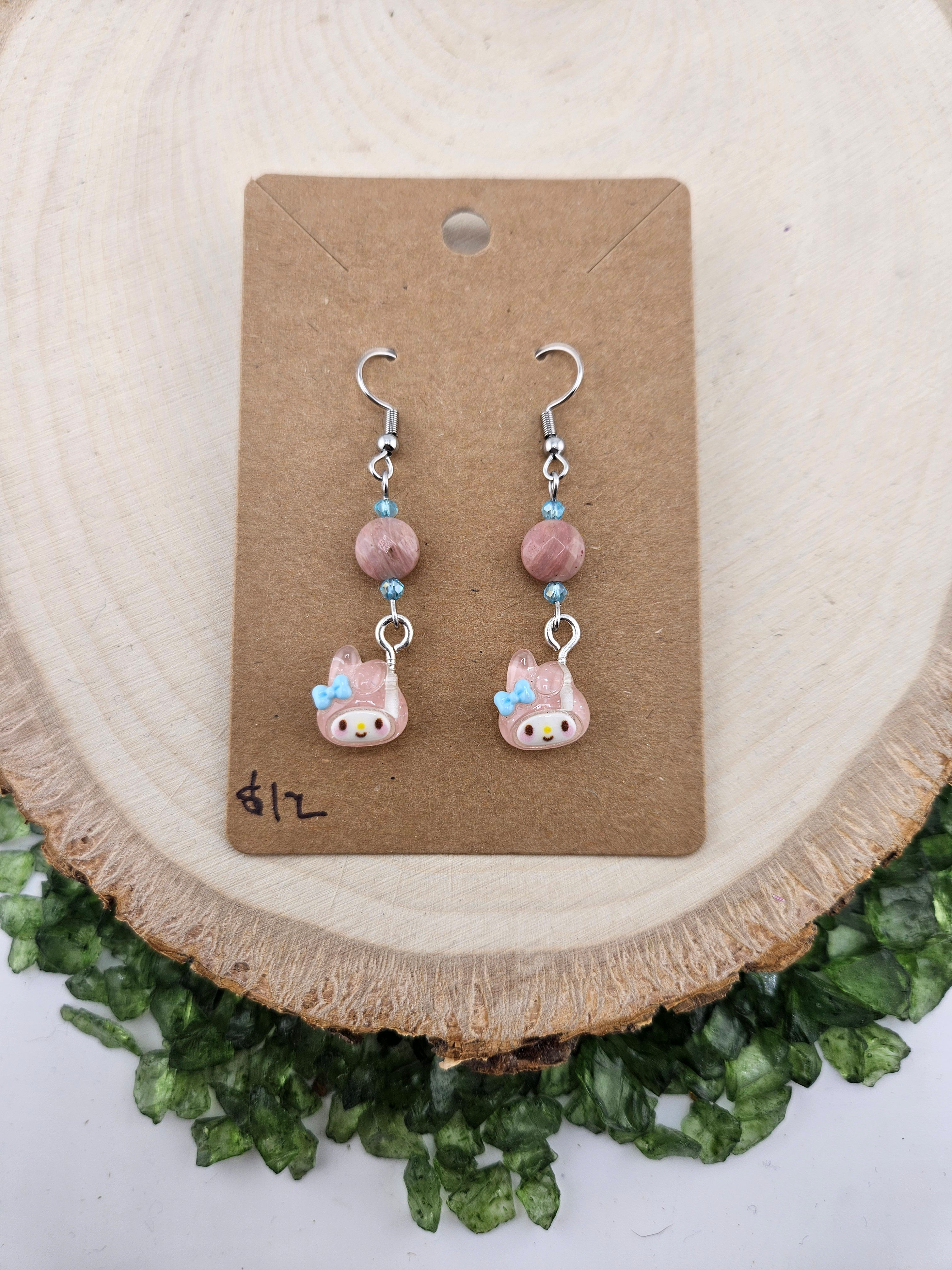 Rhodinite & Bunny Earrings