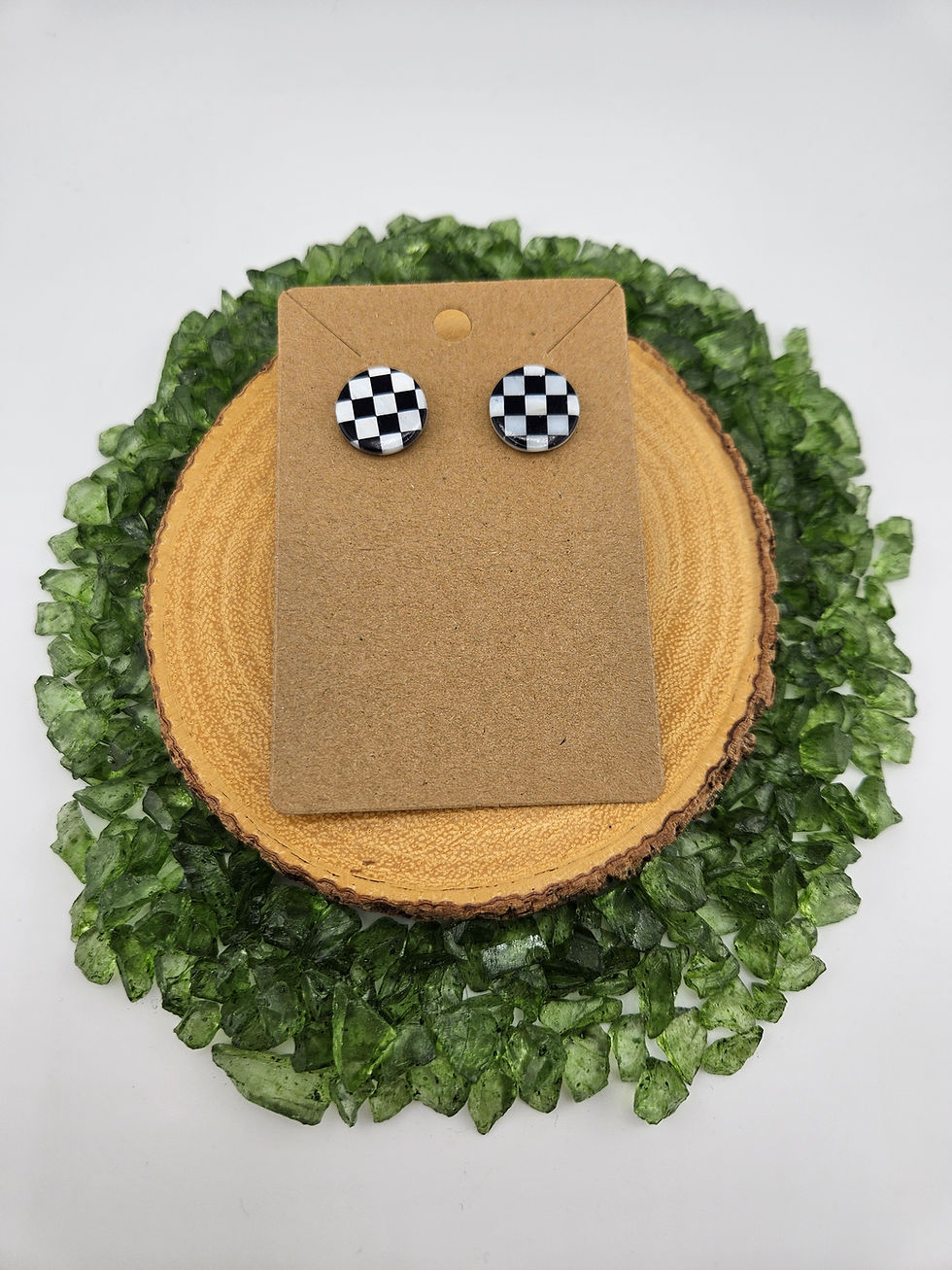 Thumbnail: Checker Painted Mother of Pearl Stud Earrings