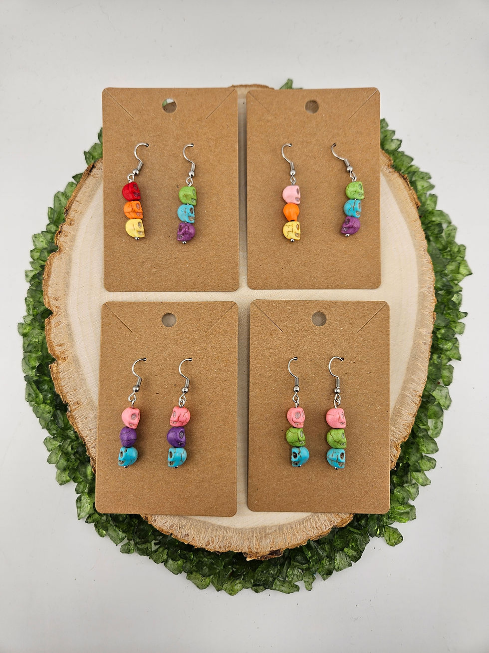 Thumbnail: Rainbow Mini Howilite Skull Earrings 