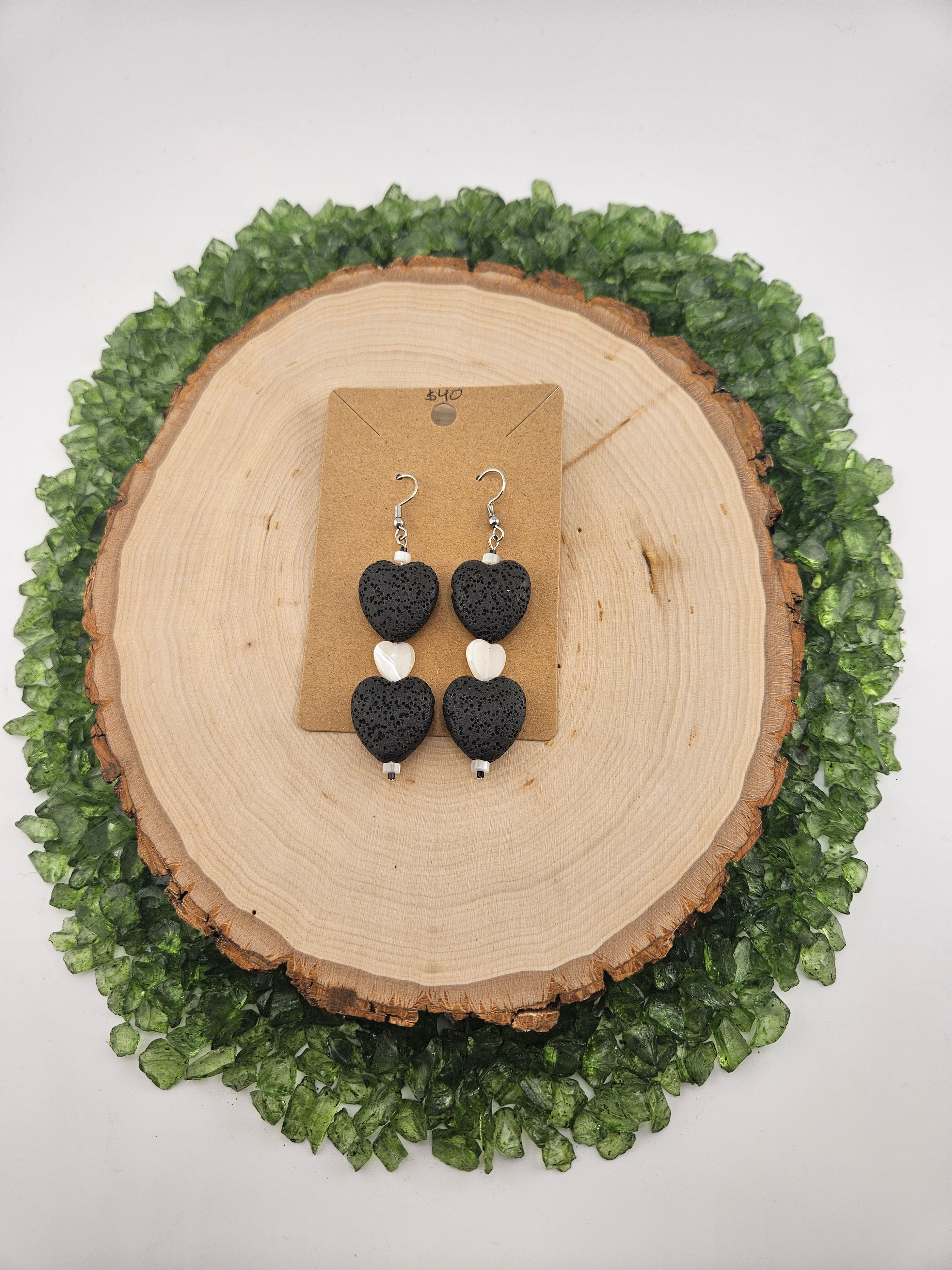 Lava Rock Heart & MOP Heart Earrings