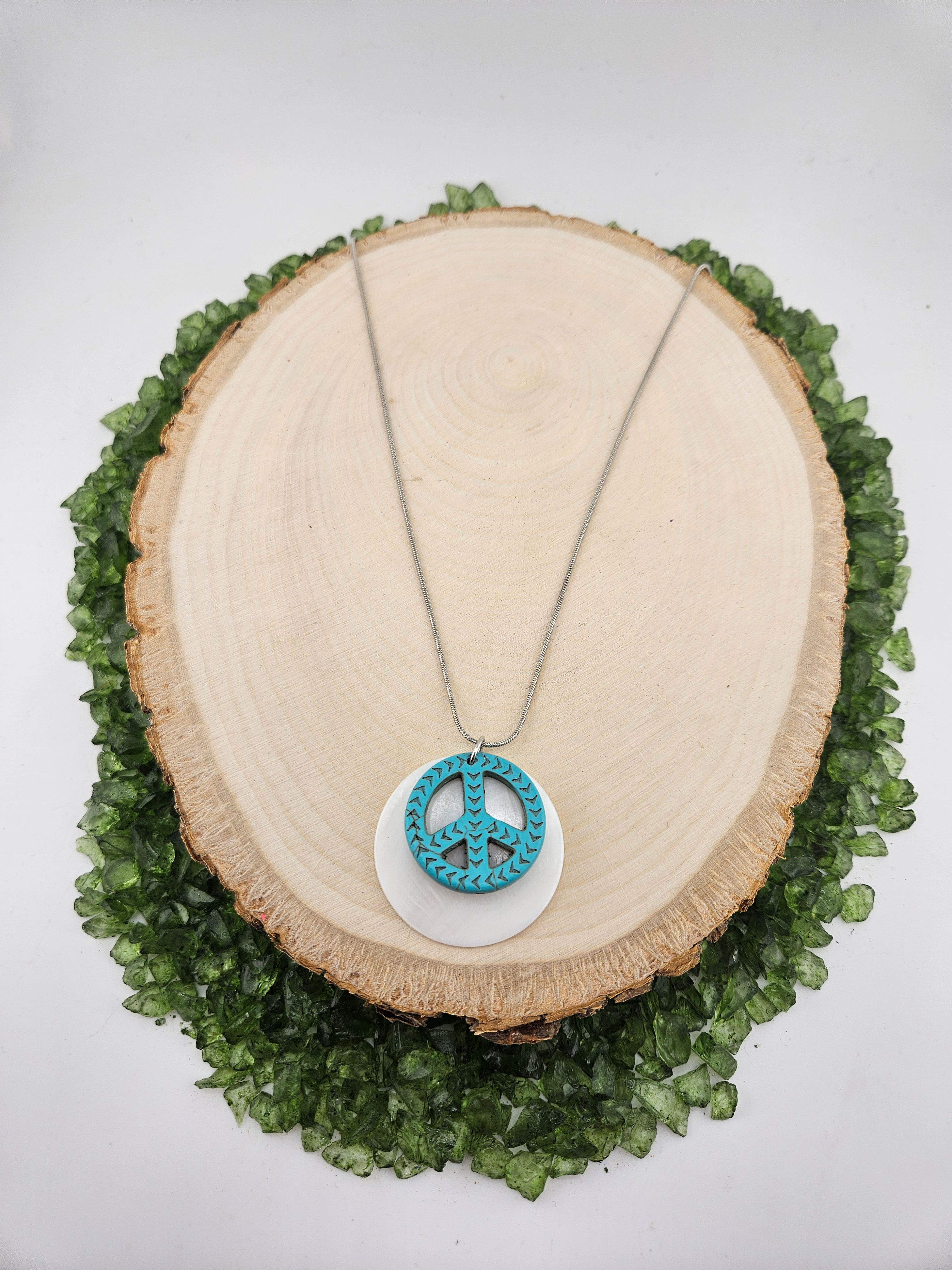 Howilite Peace Sign & Mother of Pearl Necklace