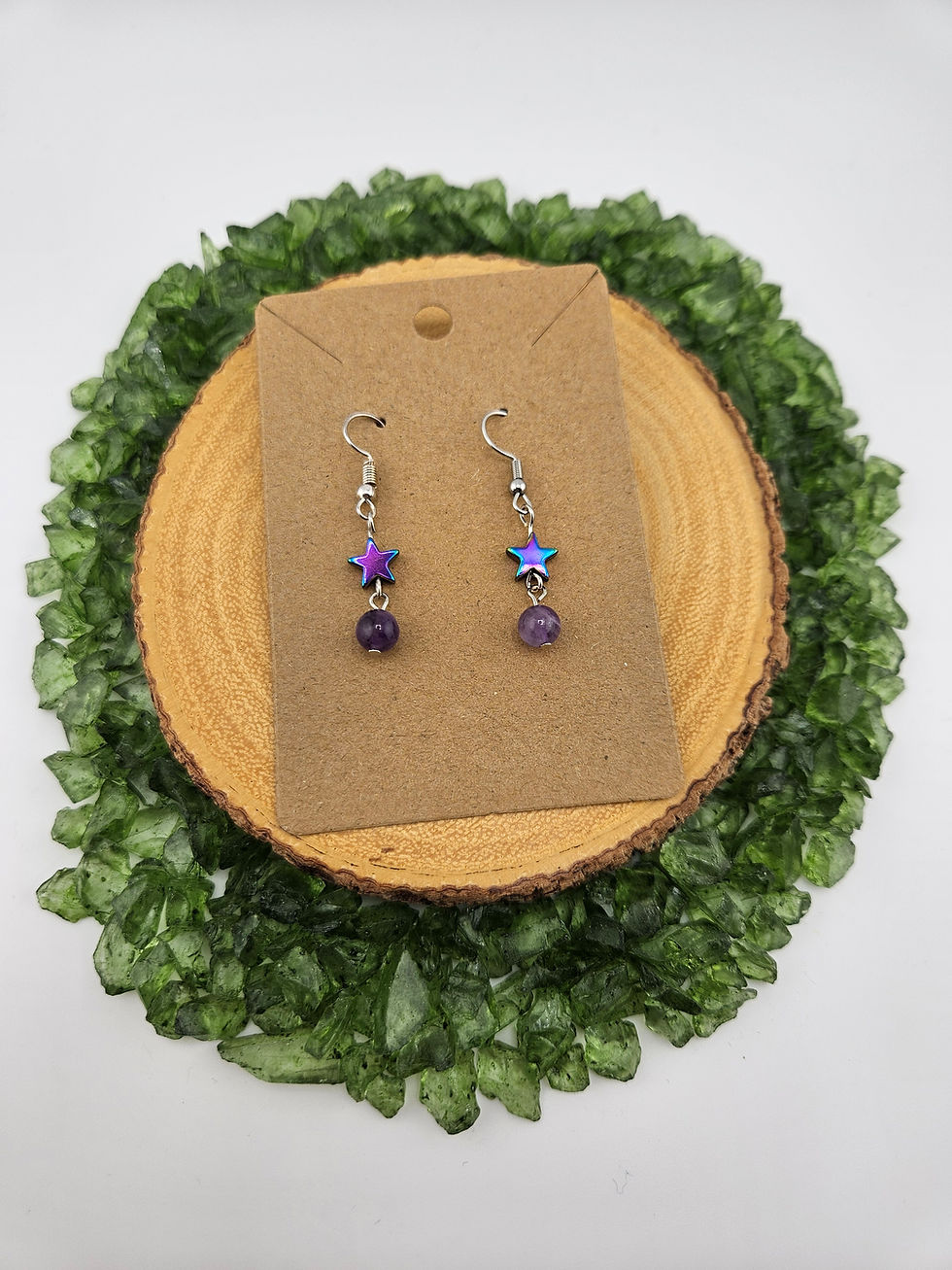 Thumbnail: Metal Star & Amethyst Mini Earrings