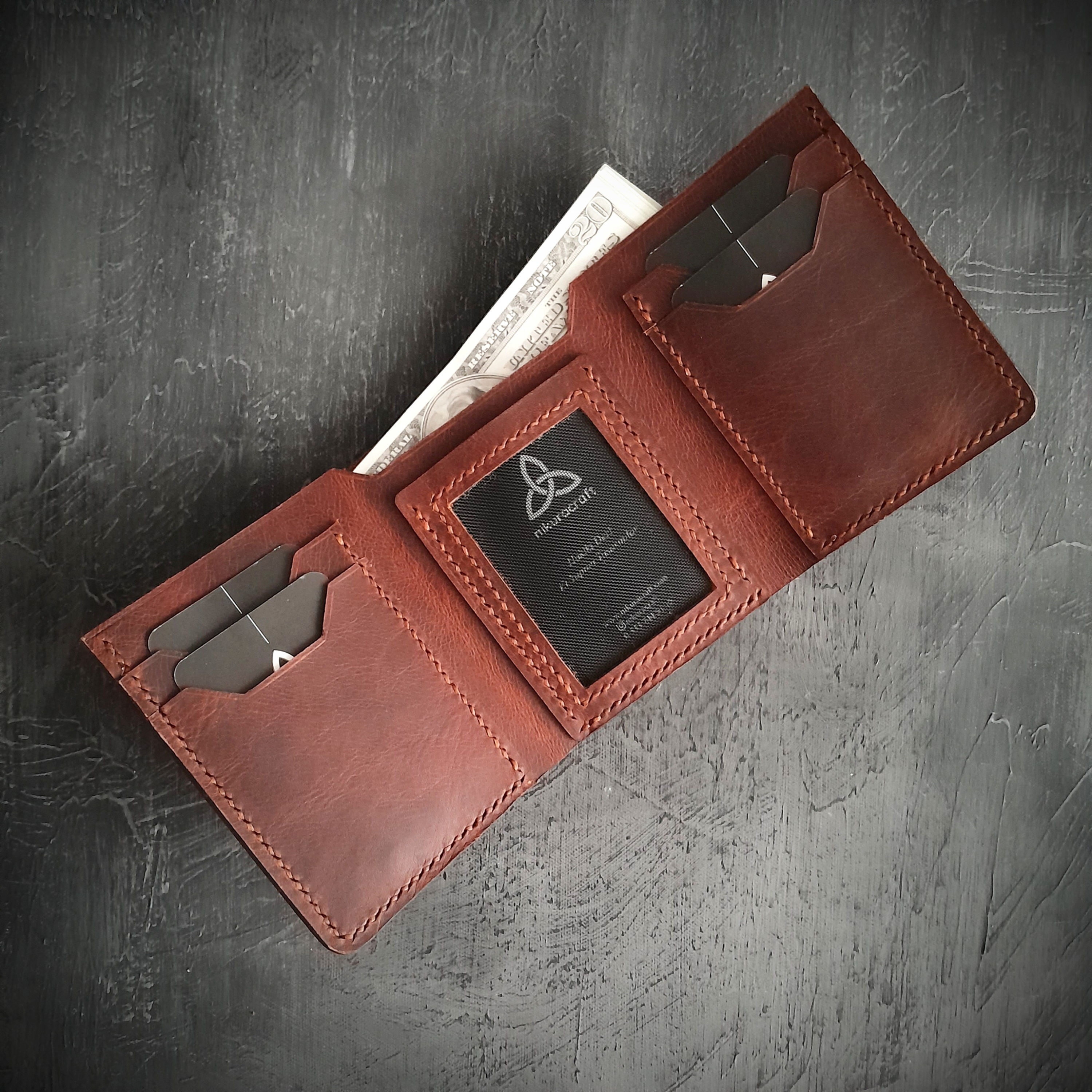 Nikuracraft El Yapımı Hakiki Deri Fileli Kimlik Bölmeli Kartlık Cüzdan Beykoz