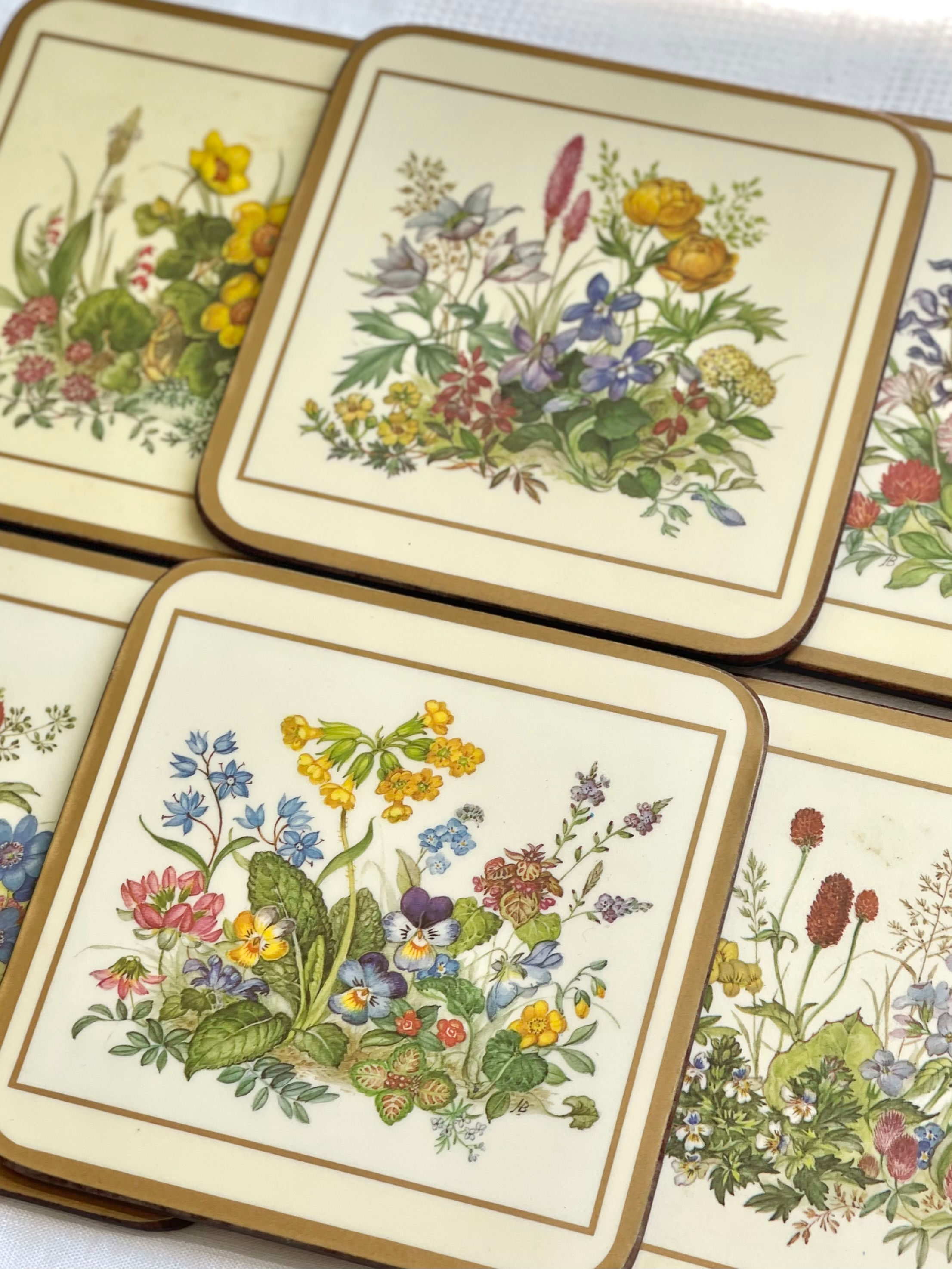 Six Whimsical Pimpernel England, ‘Meadow Flowers’ Drink Coaster