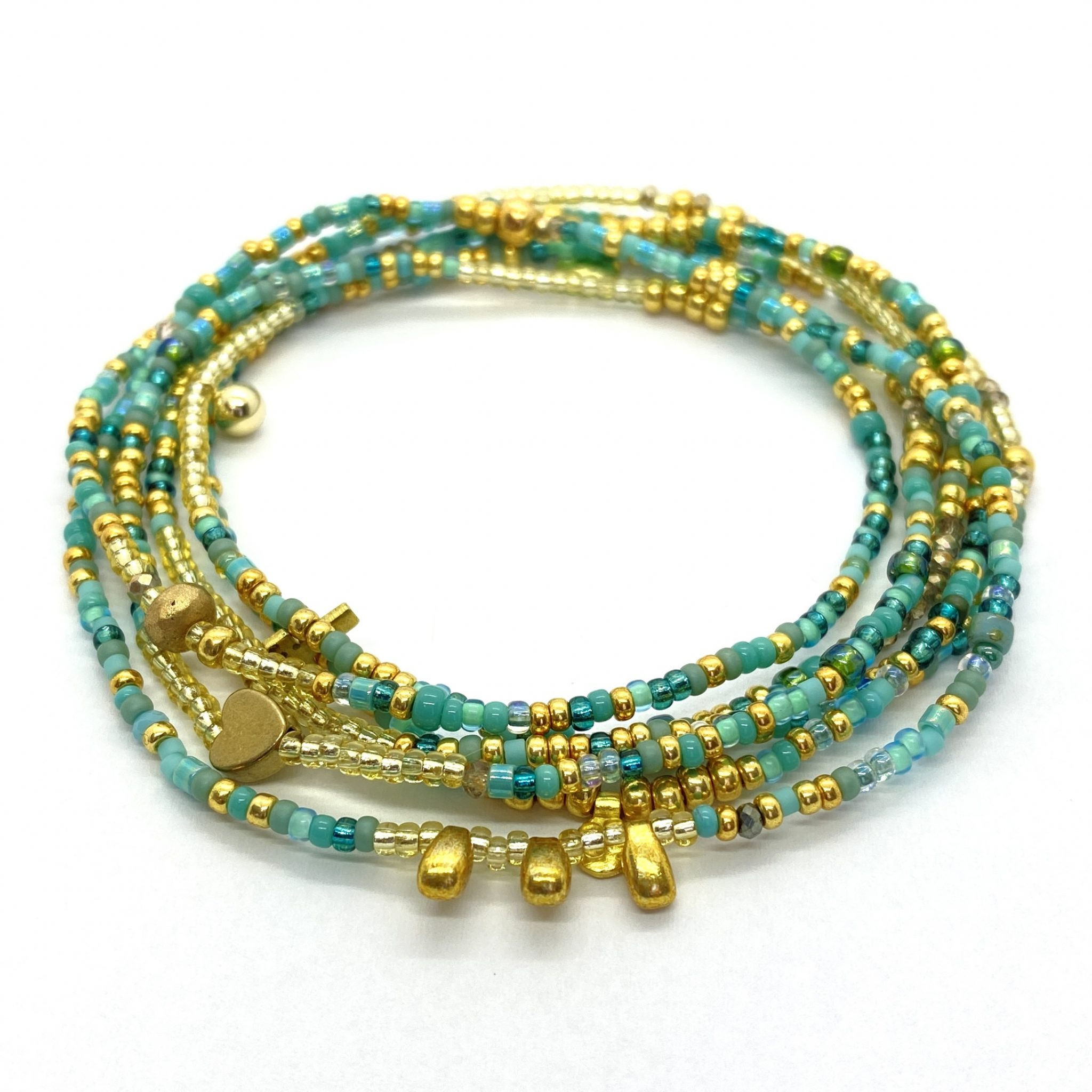 Shades of Teal Six Wrap Elasticated Bracelet