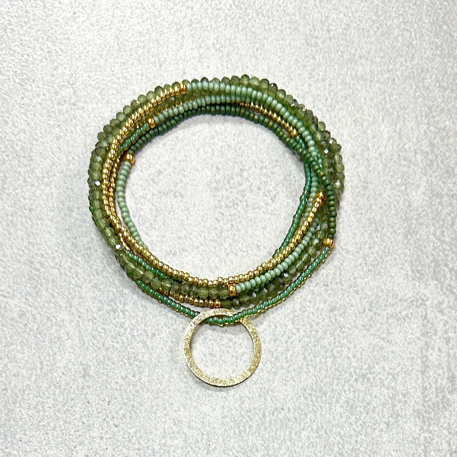 Beaded Heartstring in Soft Sage Green, Aqua and Gold