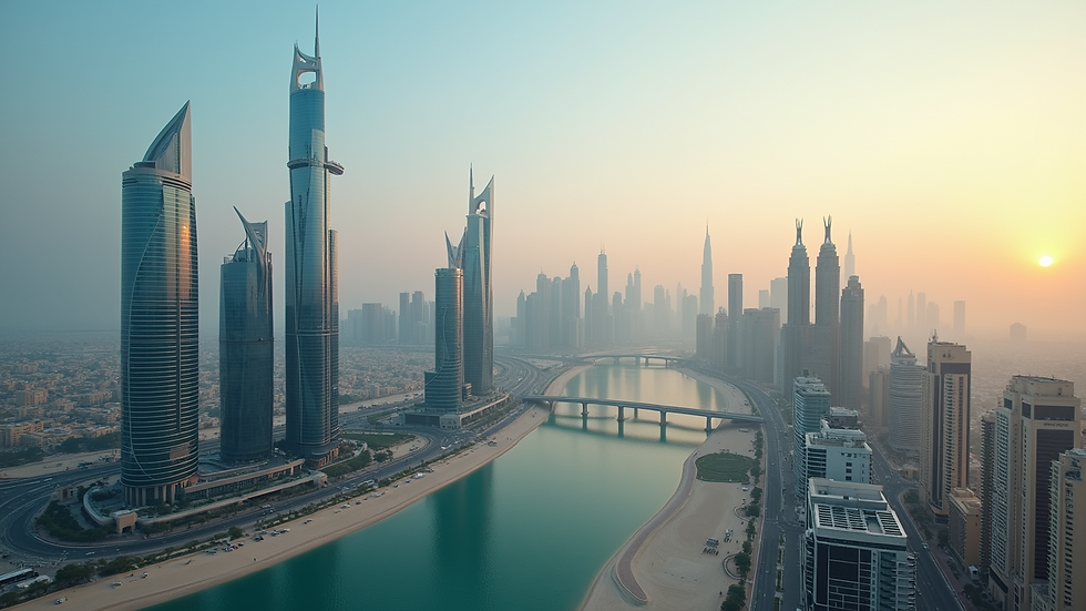 High angle view of contemporary Abu Dhabi skyline