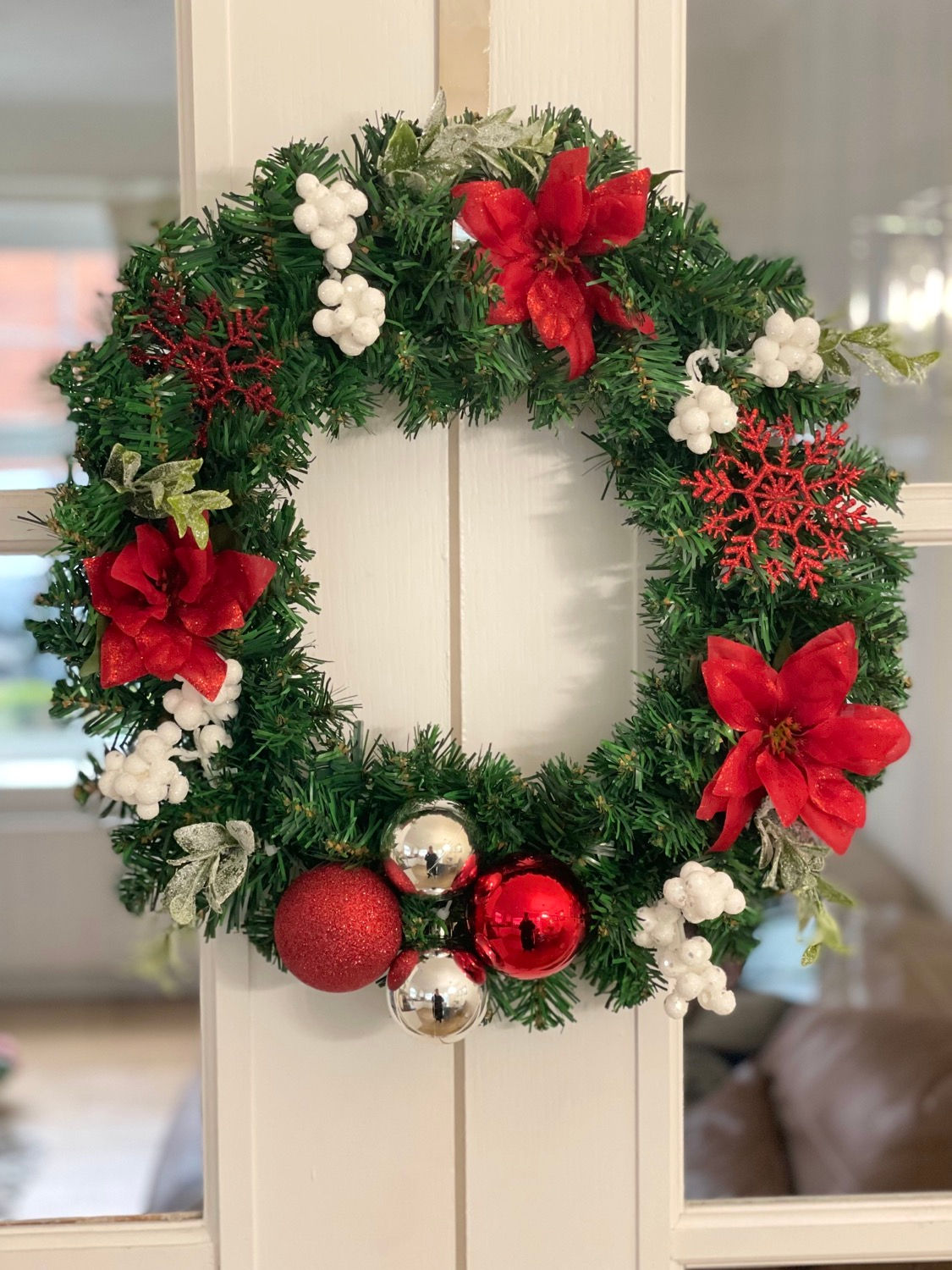 Red Poinsettia and White Berries 