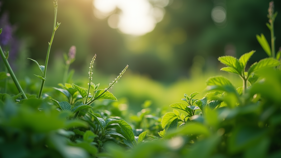 Eye-level view of a lush green garden with various plants