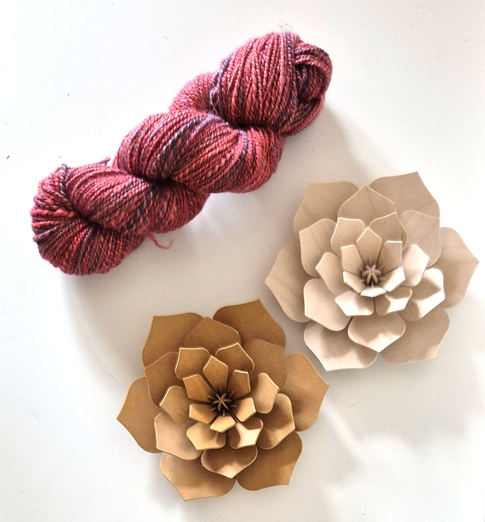 Handspun Yarn - DK - Coral Pink, Blue Bluefaced Leicester, Silk